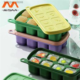 Ice Cream Tools Silicone Ice Cube Mould With Lid Food Grade Ice Grid Ball Household Refrigerator Ice Case Freezing Ice Block Mould For Cocktail L240319