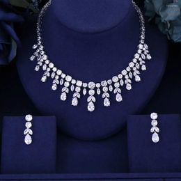 Necklace Earrings Set JaneKelly Luxury Sparking Brilliant Cubic Zircon Drop Earring Heavy Dinner Jewelry Sst Wedding Bridal Dress