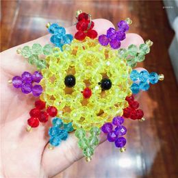 Decorative Figurines Cute Keychain Austrian Crystal Sun Face Hand Made Key Ring Gift For Women Girls Bag Pendant Charms Chains As