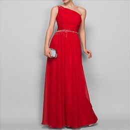 Luxury One Shoulder Formal Evening Dresses Side Zipper Floor Length Modest Chiffon Bridesmaid Prom Gowns with Beading2281492