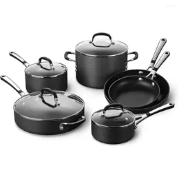 Cookware Sets 10-Piece Pots And Pans Set Nonstick Kitchen With Stay-Cool Stainless Steel Handles Black