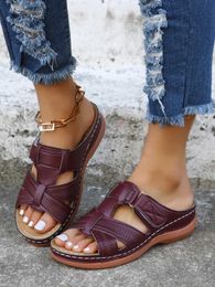 Slippers 2023 Women Wedge Sandals Premium Orthopaedic Open Toe Vintage Anti-Slip Leather Casual Female Platform Retro Shoes 35- 43 H240325QOAE