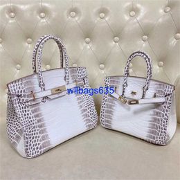 Tote Bags Himalaya Crocodile Handbag Genuine 2024 the New 30 Is the Same Type of Himalayan White Crocodile Cow Leather Womens Bag One Shoulder C have logo HB69FY