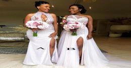 Two Styles Nigeria African Mermaid Bridesmaid Dresses Plus Size Beads Applique Maid Of The Honor Side Slit Wedding Party Wear6788126