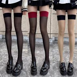 Women Socks Red Edge Punk Sexy Tights For Mesh Fishnet Stockings Club Party Super Elastic Pantyhose Suspender Ultra-thin Long Stocks