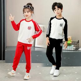 Clothing Sets 7color 2024 UNSEX Spring Children Set Clothes Boys Girls Tracksuit Striped T-shirt Sweatshirt Ankle-tie Pants Kid Teenager