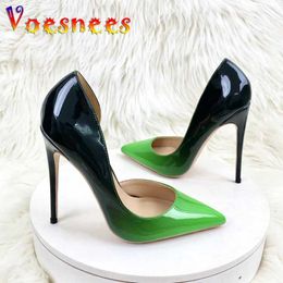 Dress Shoes 2023 New Gradient Colour Inner Hollow High Heels Celebrities Womens Pointed Toe Pumps 12CM Slim Heel Shallow Mouth Single H240325