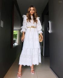 Work Dresses European And American Celebrities Wind Round Neck Ruffled Short Top High Waist Flower Embroidery Hollow Skirt Long Suit