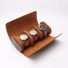 Cases 3 Slots Watch Roll Travel Case Chic Portable Vintage Leather Display Watch Storage Box with Slid in Out Watch Organizers 2 Color
