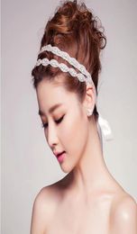 2015 Cheap Crystal Double Bridal Headbands Rhinestone Ribbon Wedding Headbands For Bride Beads Hair Jewelry Vintage Bridal Hair Ac2545715