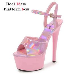 Dress Shoes Pole Dance Women Sexy Show Sandals 15 17 20CM High Heels Bright Color Platform Girls Shoe for Party Club H240321