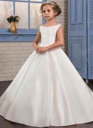 Dresses White Satin Flower Girl Dresses For Weddings ALine Holy First Communion Dresses Princess Pageant Party Dresses