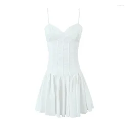 Casual Dresses YENKYE Sexy Women White A-line Slim Mini Dress Low Waist Pleated Hem Female Summer Party Robe Cotton