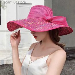 Wide Brim Hats Bucket Hats Str hat summer sun protection beach hat large brown foldable ic str hat outdoor vacation womens hat str hat gorrasC24319