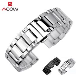 3 Pointer Stainless Steel Watchband 18mm 20mm 22mm 24mm Polished Matte Deployment Buckle Replacement Bracelet Watch Band Strap T19246S