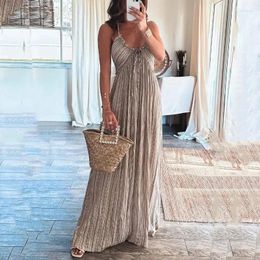 Casual Dresses Slip Dress Maxi Party Long Lace Up Loose High Waist Wedding Sleeveless Summer Sexy Club Boho Vestidos U Neck