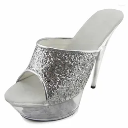 Chinelos personalizados 15cm sandálias de salto alto lantejoulas vamp banquete de casamento sapatos femininos solas de cristal