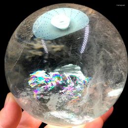 Decorative Figurines 105mm Rainbow NATURAL CLEAR QUARTZ CRYSTAL SPHERE BALL HEALING GEMSTON Stand