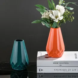 Vases 1PC Nordic Style Diamond Plastic Vase Flower Pot Arrangement Modern Home Decoration Living Room Desktop Ornament