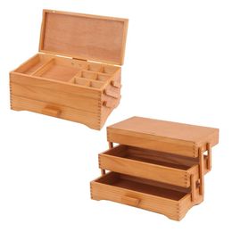 Milward Cantilever Craft Box, 3 Tiers, Pine Wood, Accessories Tier, Magnetic Closure, 17 37 X 22.5cm