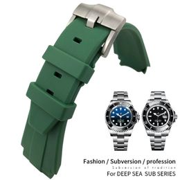 21mm 20mm Rubber Silicone Watch Band For Role Deep Sea Dwell Waterproof Steel Folding Deployment Buckle Black Blue Green GMT Strap275A