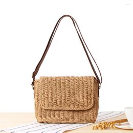 Bag Women Weave Straw Seaside Crossbody Vintage Small Square Satchel Adjustable Strap Handmade Travel Flap