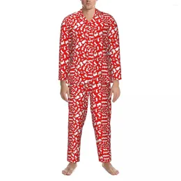 Men's Sleepwear White Pajama Set Kawaii Animal Fashion Female Long Sleeves Casual Room 2 Piece Home Suit Large Size