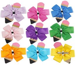 Kids Bow Hair Clip Back To School Girl Handmade Thread Hair Accessories Colour Stitching Pencil Floral Headdress6473754