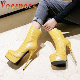 Dress Shoes Womens Plus Size Heels In 2022 15CM Thin High Heel Emboss Fashion Boots Side Zipper Women Platform Stage Model Pole Dance H240325