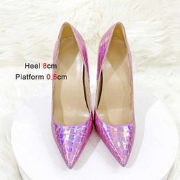 Dress Shoes 2023 New Change Color Stone Pattern High Heels 12CM Sexy Pointed Thin Heel Single Holographic Shallow Mouth Women Pumps0SK4 H240321