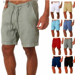 Men's Shorts Mens Summer Breathable Solid Colour Linen Pants Mens Cotton Linen Shorts Fitness Street Suit S-4XL L240320