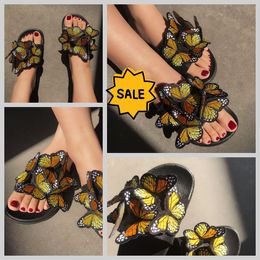 Women Summer Craft Embroidered Three Dimensional Butterfly Slippers GAI sandals fashion heel 2024 embroid niche Retro New size36-41
