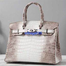 Tote Bags Himalaya Crocodile Handbag Genuine Himalayan White Luxury Platinum Bag Pure Handmade High End Imported Crocodile Skin Womens Bag have logo HBBONW