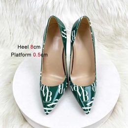 Dress Shoes 2023 New Letter Graffiti High Heels 12CM Thin heeled Banquet Single European And American Style Fashion Pointy Women PumpsX4BU H240321