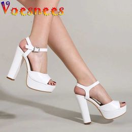 Dress Shoes Voesnees Women Sandals 2021 Fashion Waterproof Platform 13CM Thick Heel Concise Buckle Strap Model Womens Sexy High Heels H240325