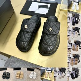 designer Women Real leather slippers famous brand sandals Top quality luxury matelasse two c camellia summer spring grandad quilted Buckle scuffs platform slides