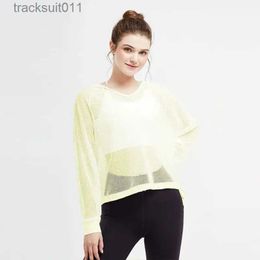 Active Sets Sheer Mesh See Through Yoga Top Sweatshirt Fitness Womens Hoodie Long Sle Sports Exercise Gym Top Lightweight Sun ShirtC24320