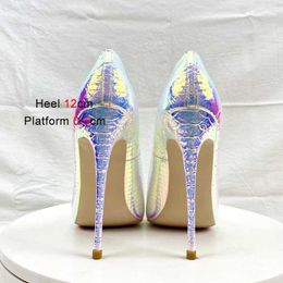 Dress Shoes Laser Snake Pattern High Heels 12CM Pointed Toe Women 2023 New Summer Colour Changing Pumps Fashion Wedding StilettosO6FC H240321
