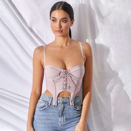 Designer Tank Top Women 2024 Spring/summer New Mesh Ties Exposed Navel Small Tank Top Sling Strap Bra Double Layered Women's Clothing Sexy Croptop