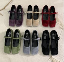 Women Velvet Flat Shoes Square Toe Shallow Soft Ballerina Shoes Ladies Casual Dress Ballet Loafers Classics Mujer