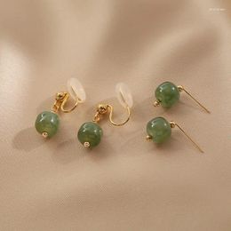 Stud Earrings Minar Retro Green Colour Natural Stone Jade Strand For Women 14K Real Gold Plated Copper Statement Daily Jewellery