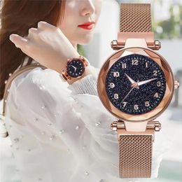 Wristwatches Women Watches Fashion Starry Sky Ladies Quartz Clock Luxury Magnetic Mesh Female Wristwatch 2024 Watch For Gift