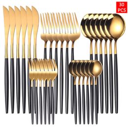 30Pcs Dinnerware Set 304 Stainless Steel Flatware Knife Fork Spoon Kitchen Dinnerware Steak Knives Fruit Cake Forks Tea Spoons BH8471 FF