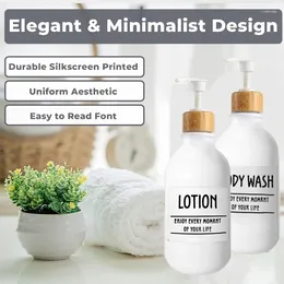 Liquid Soap Dispenser 500ml Pair Empty Bamboo Pump Bottle Lotion Shampoo Cosmetic Container With Labels Refillable Bottles For Bathroom