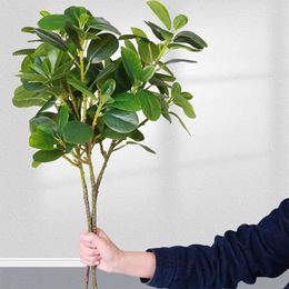Decorative Flowers Artificial Ficus Plants Branches Plastic Fake Leafs Green For Home Garden Room Shop Decoration Greenery With Long
