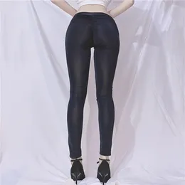 Women's Pants Yoga High Elastic Leggings Nylon Regular See Through Sheer Skinny Trousers Ultra-thin Womens Silky