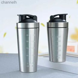 Water Bottles 500/750ml Stainless Steel Protein Powder Shaker Bottle Leak Proof Water Bottle Gym Fitness Sport Whey Shakes Cup with Scale yq240320