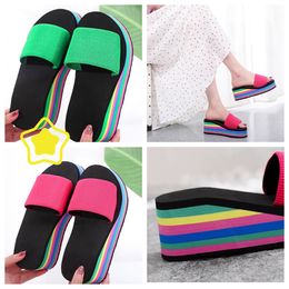 Slippers women's one-sided flip flops herringbone summer rainbow thick sole sandals high heels t outerwear casual beach wear GAI flip-flo platform babouche size36-41