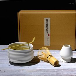 Teaware Sets 4pcs/set Matcha Tea Set Bamboo Whisk Scoop Ceramic Bowl Traditional Handmade Tea-making Tools Japanese