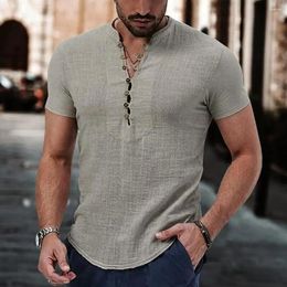 Men's Casual Shirts Half-open Collar Shirt Thin Men Button-down Cotton Linen Collection Breathable Summer For Daily